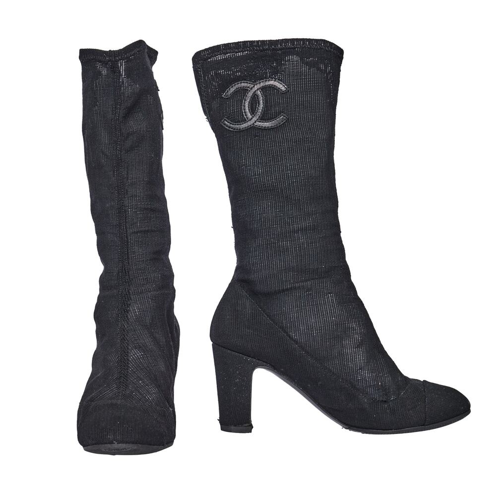Chanel by Karl Lagerfeld black mesh sock boots